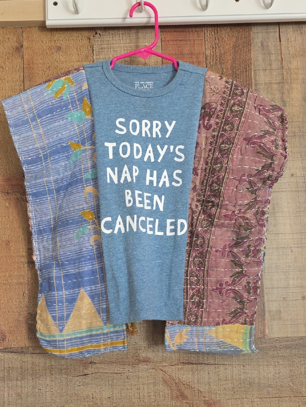 Kid's Upcycled - "Sorry Today's Nap Has Been Canceled" Blue Tee Poncho
